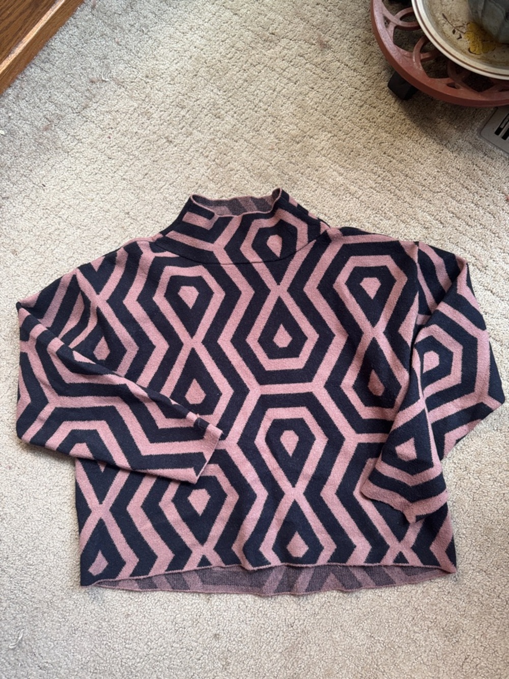 Maeve Brown & Black Geometric Mock Turtleneck Sweater